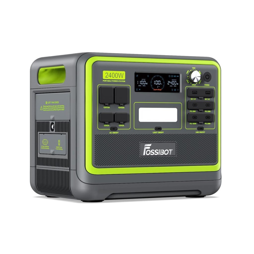 FOSSiBOT F2400 Tragbare Powerstation – leichte, leise und effiziente USV mit 2048 Wh LiFePO4, 3 × 240 V AC 2400 W, 100 W USB-C