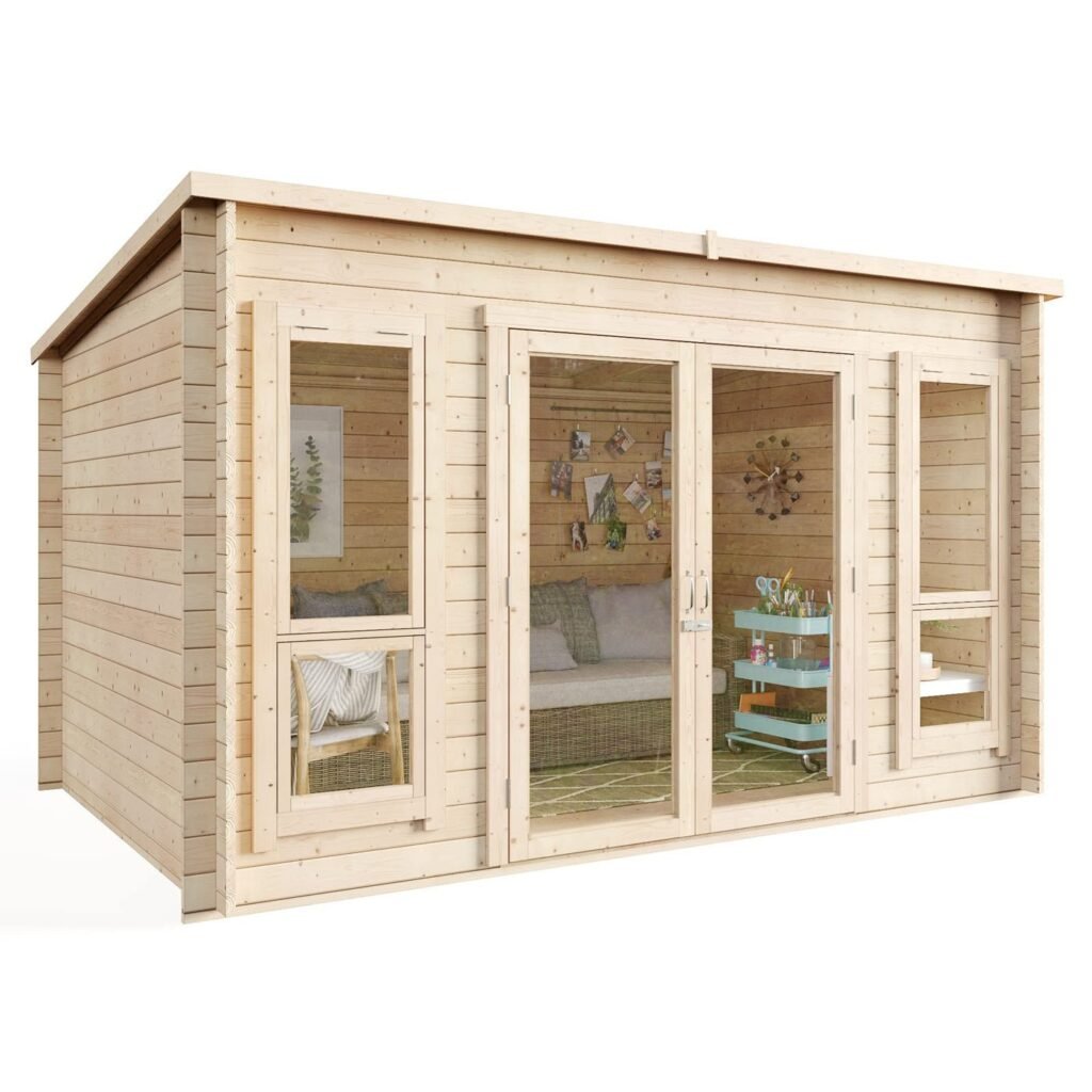 BillyOh Carmen Blockhaus-Gartenhaus, Gartenbüro & Studio mit modernem Pultdach (kesseldruckimprägniert, 12 x 8)