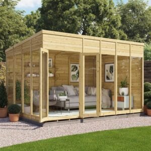 BillyOh Switch Gartenhaus mit Pultdach 3,7 x 2,4 m – Kesseldruckimprägniert, raumhohe Fenster