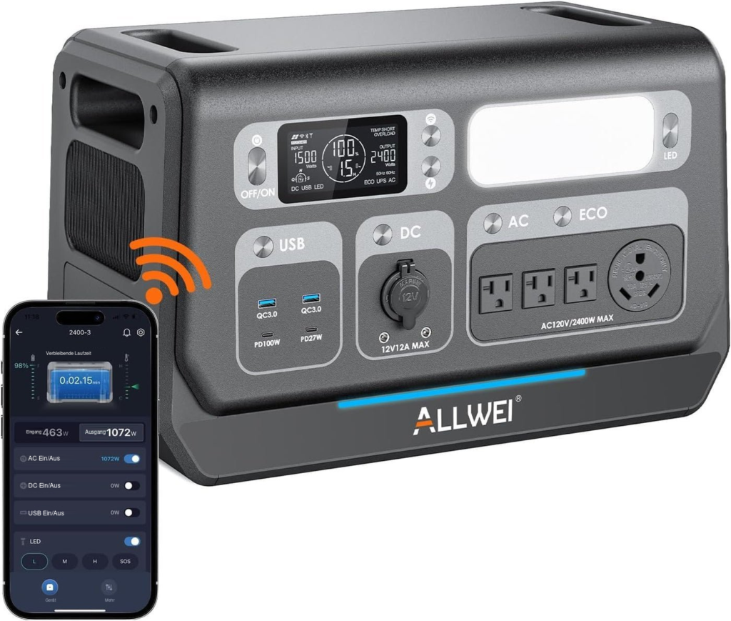 ALLWEI Powerstation 2.048 Wh 2.400 W (4.800 W Spitze) – LiFePO4 Solargenerator mit USV